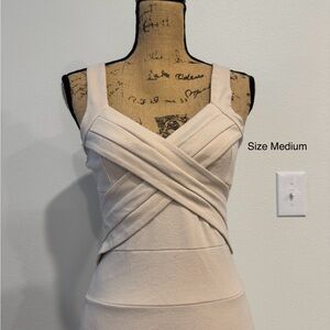 Elegant Cream Sleeveless Wrap Curve Dress